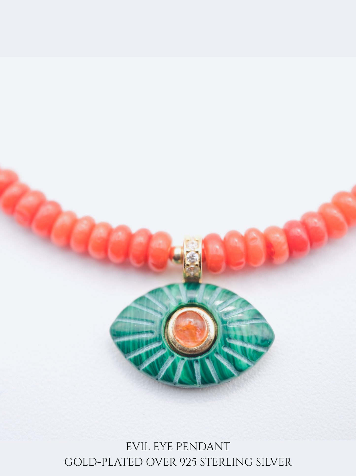 Orange Coral & Green Aventurine Evil Eye Pendant Choker Necklace