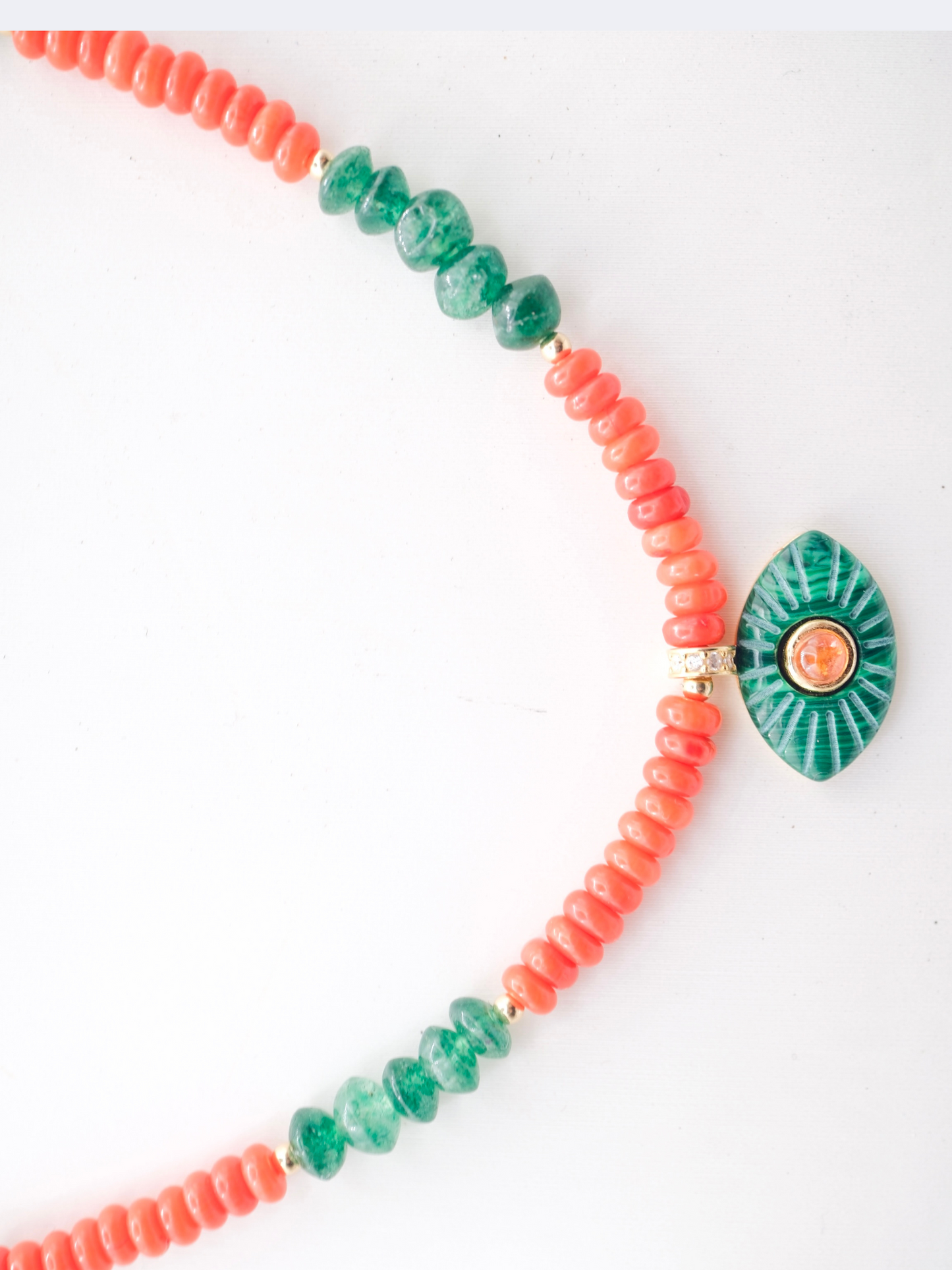 Orange Coral & Green Aventurine Evil Eye Pendant Choker Necklace