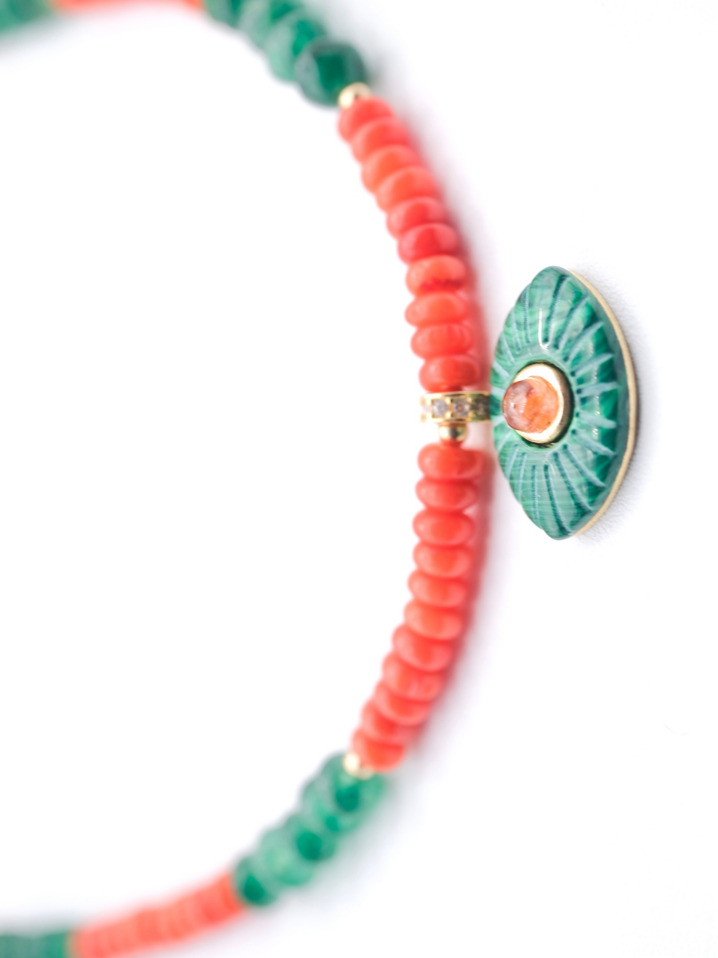 Orange Coral & Green Aventurine Evil Eye Pendant Choker Necklace