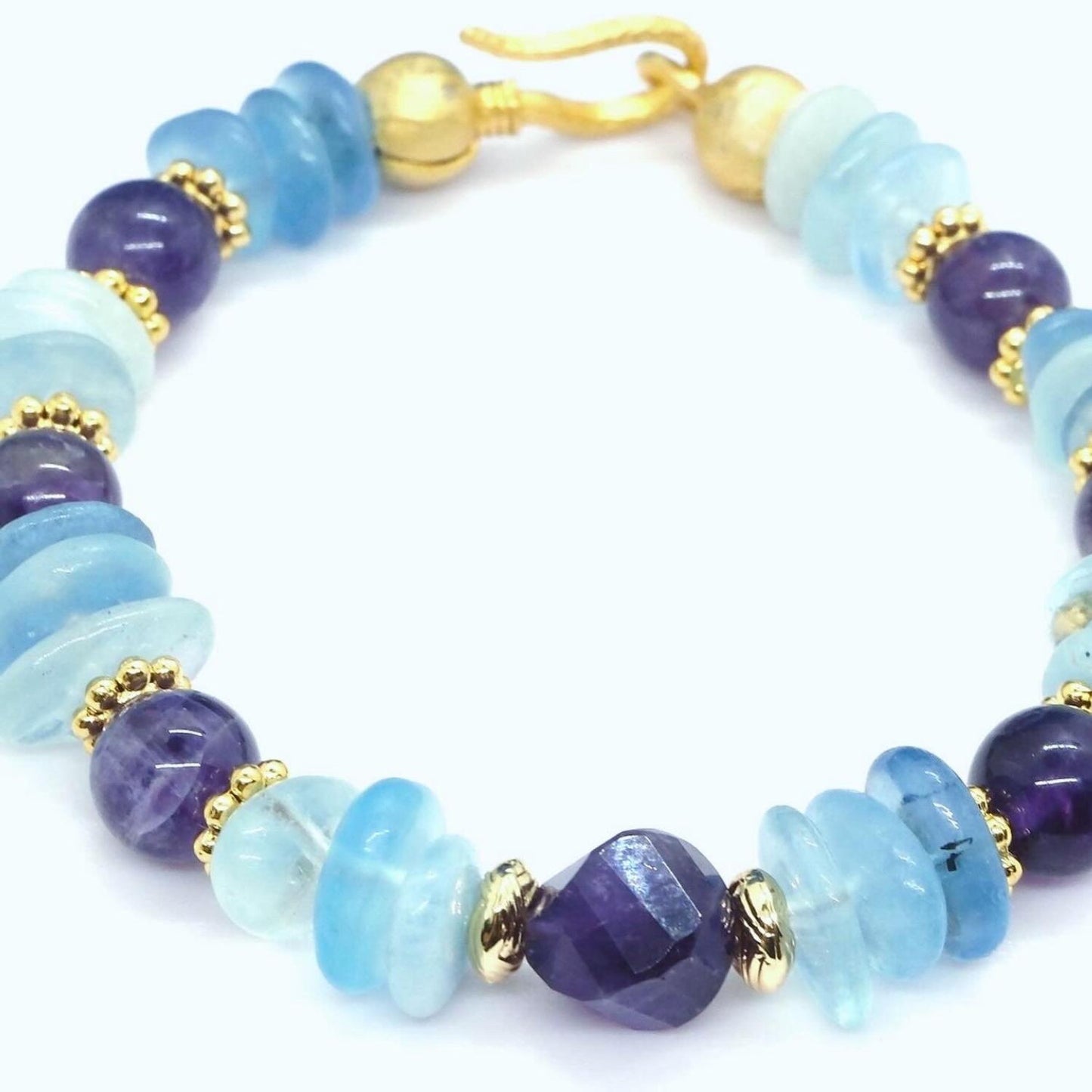 Boho Chic Aquamarine and Amethyst Bracelet, March Birthstone, Pisces Crystals, Perfect Gift for Mom, Women