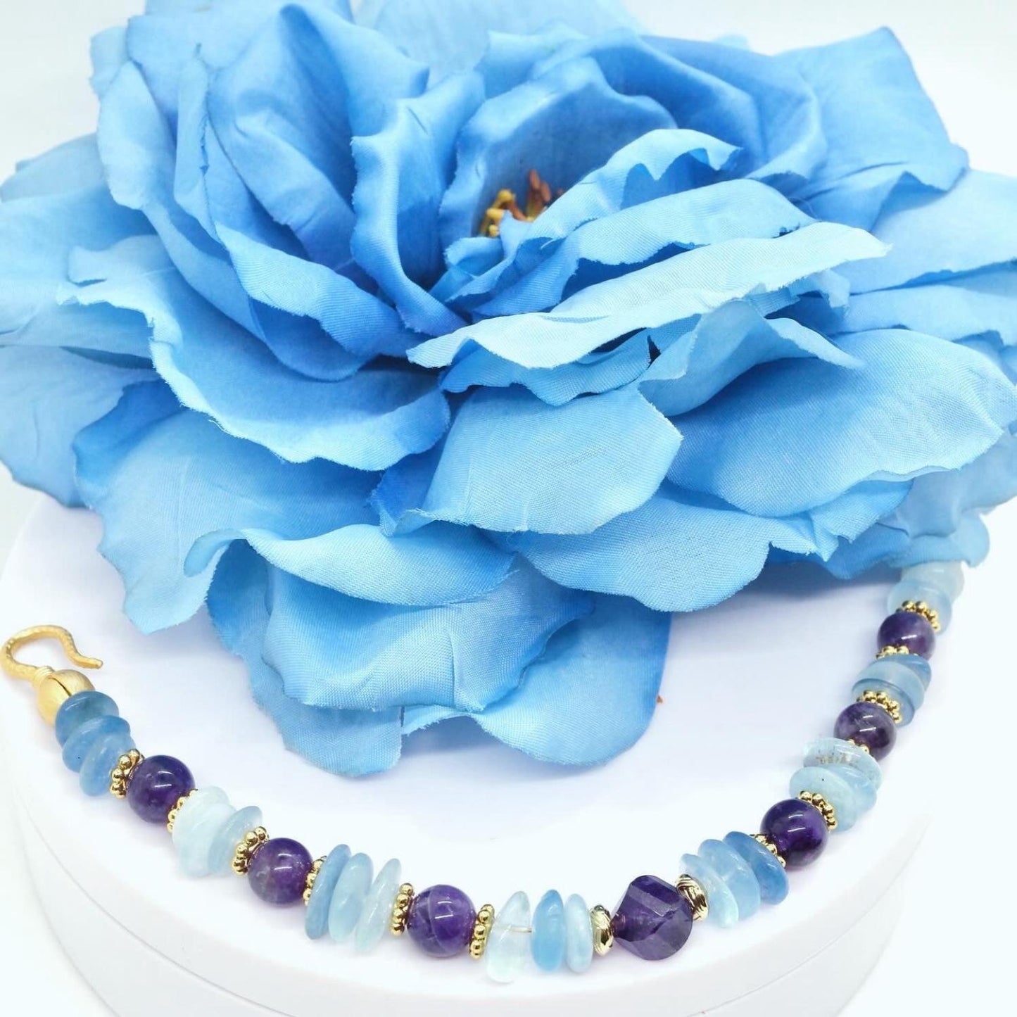 Boho Chic Aquamarine and Amethyst Bracelet, March Birthstone, Pisces Crystals, Perfect Gift for Mom, Women