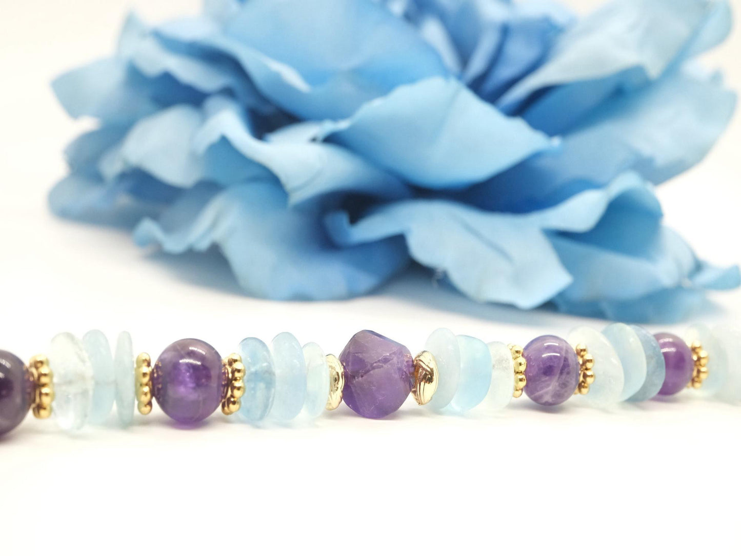 Boho Chic Aquamarine and Amethyst Bracelet, March Birthstone, Pisces Crystals, Perfect Gift for Mom, Women