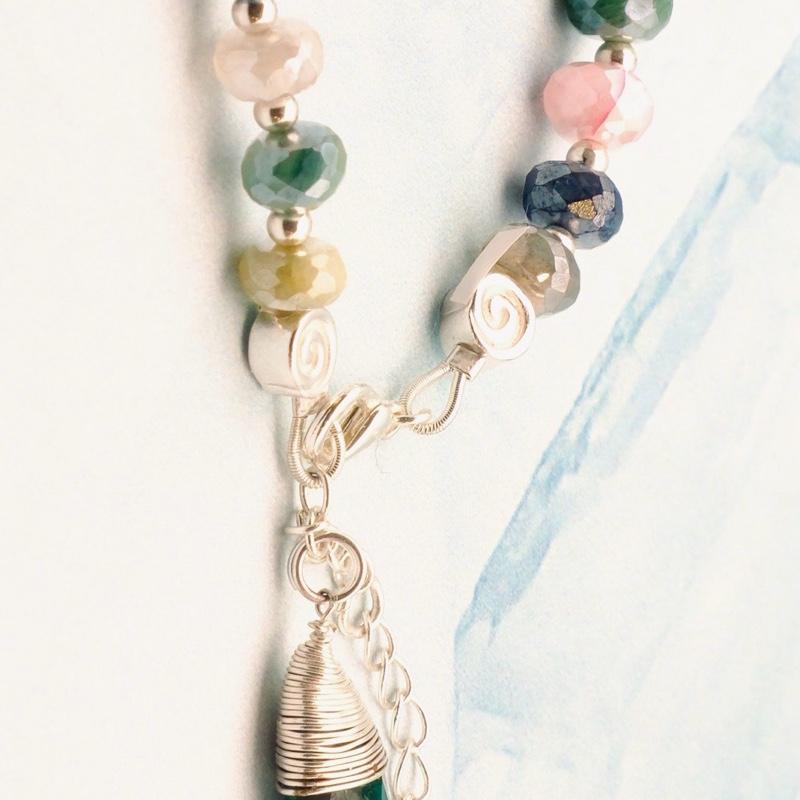 Moonstone Bracelet - 925 Sterling Silver with Mixed Color Beads and Decorative Elements