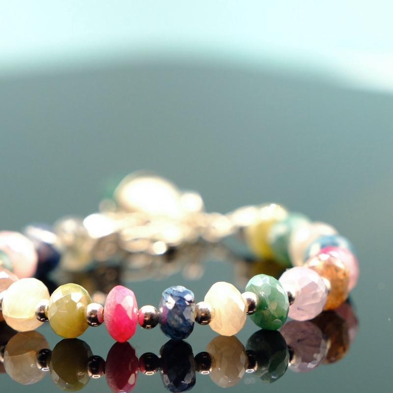 Moonstone Bracelet - 925 Sterling Silver with Mixed Color Beads and Decorative Elements