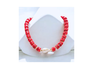 Red Bamboo Coral & Baroque Pearl Necklace
