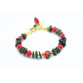 Festive Seraphinite and Coral Bracelet