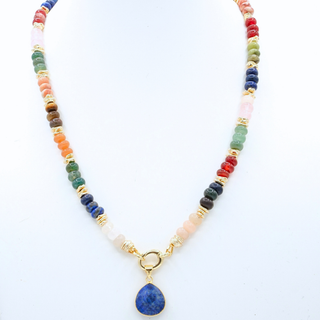 Multi-Color Oval Clasp Necklace with Lapis Lazuli Pendant