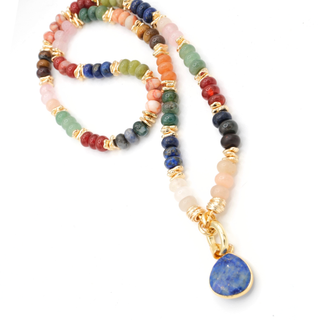 Multi-Color Oval Clasp Necklace with Lapis Lazuli Pendant