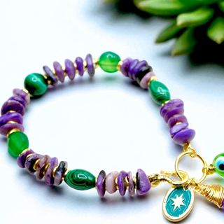 Charoite Bracelet with Malachite, Green Jade & Copper Turquoise
