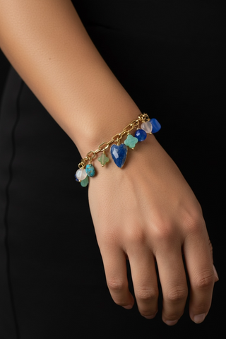 Lapis Lazuli Heart Charm Bracelet – 18K Gold Plated Valentine’s Edition