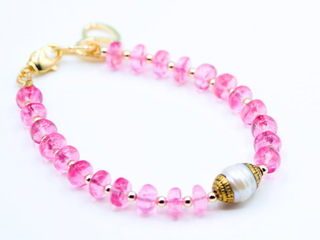 Pink Topaz & Freshwater Pearl Bracelet