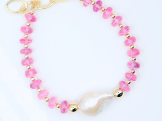 Pink Topaz & Freshwater Pearl Bracelet
