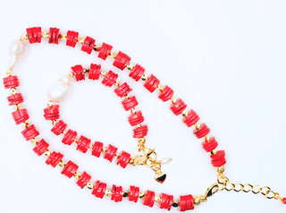 Red Bamboo Coral & Baroque Pearl Necklace