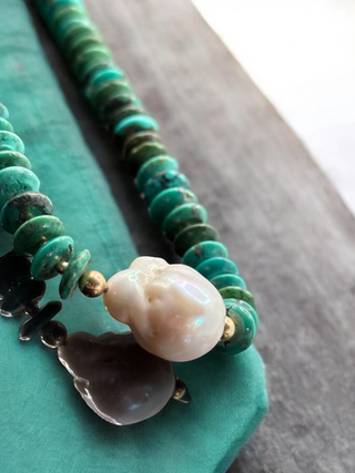 Hubei Turquoise & Baroque Pearl Necklace