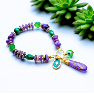 Charoite Bracelet with Malachite, Green Jade & Copper Turquoise