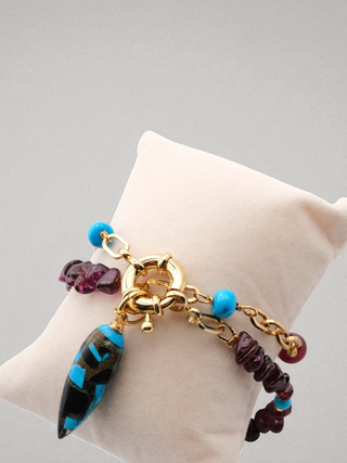 Bourdeux Autumn Bracelet/Choker with Garnet, Jade, Turquoise and Howlite