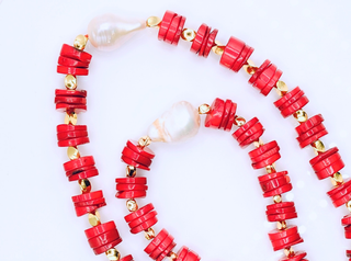 Red Bamboo Coral & Baroque Pearl Necklace
