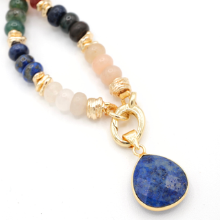 Multi-Color Oval Clasp Necklace with Lapis Lazuli Pendant