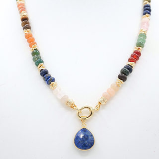 Multi-Color Oval Clasp Necklace with Lapis Lazuli Pendant