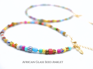 Multicolor Dainty Anklet with African Glass Seed Beads