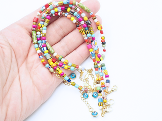 Multicolor Dainty Anklet with African Glass Seed Beads