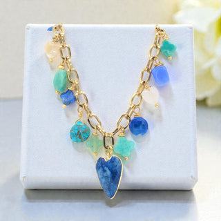 Lapis Lazuli Heart Charm Bracelet – 18K Gold Plated Valentine’s Edition