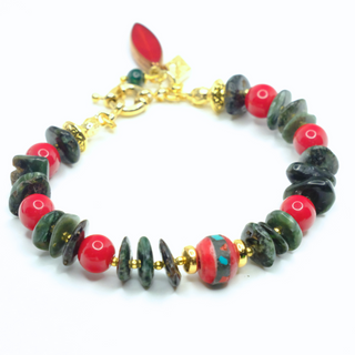 Festive Seraphinite and Coral Bracelet