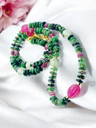 Ruby Jade, Prehnite and Ruby Zoisite Boho Necklace