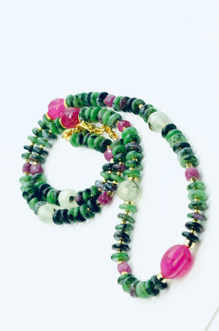 Ruby Jade, Prehnite and Ruby Zoisite Boho Necklace